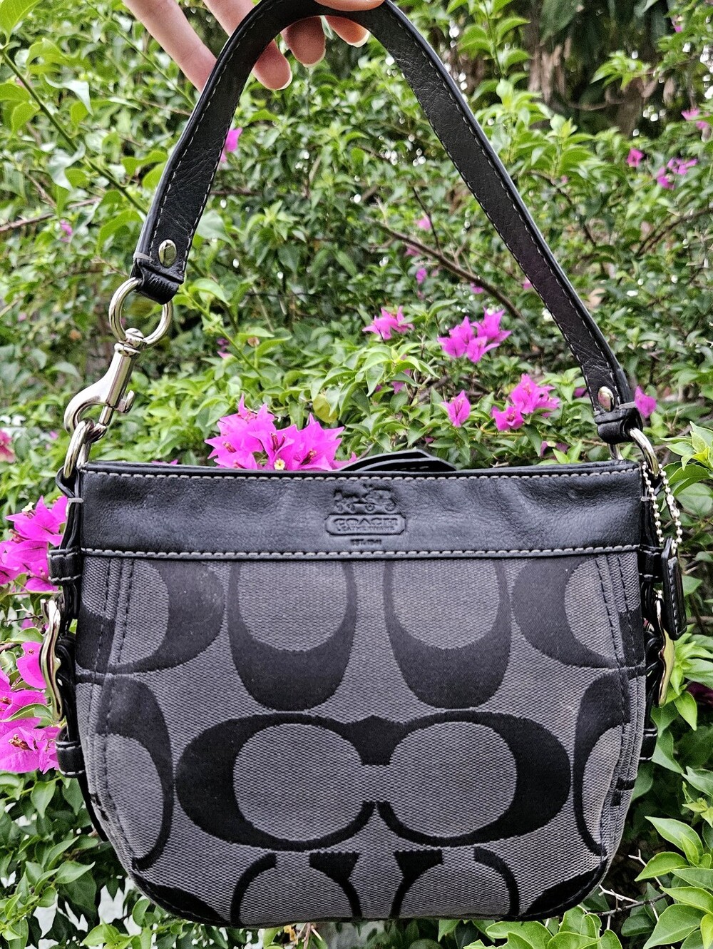 Coach F41856 Black Gray Signature Mini Zoe Shoulder Bag Hangtag Y2K